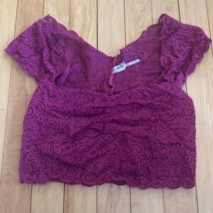 Free People Burgundy Lace Crop Top